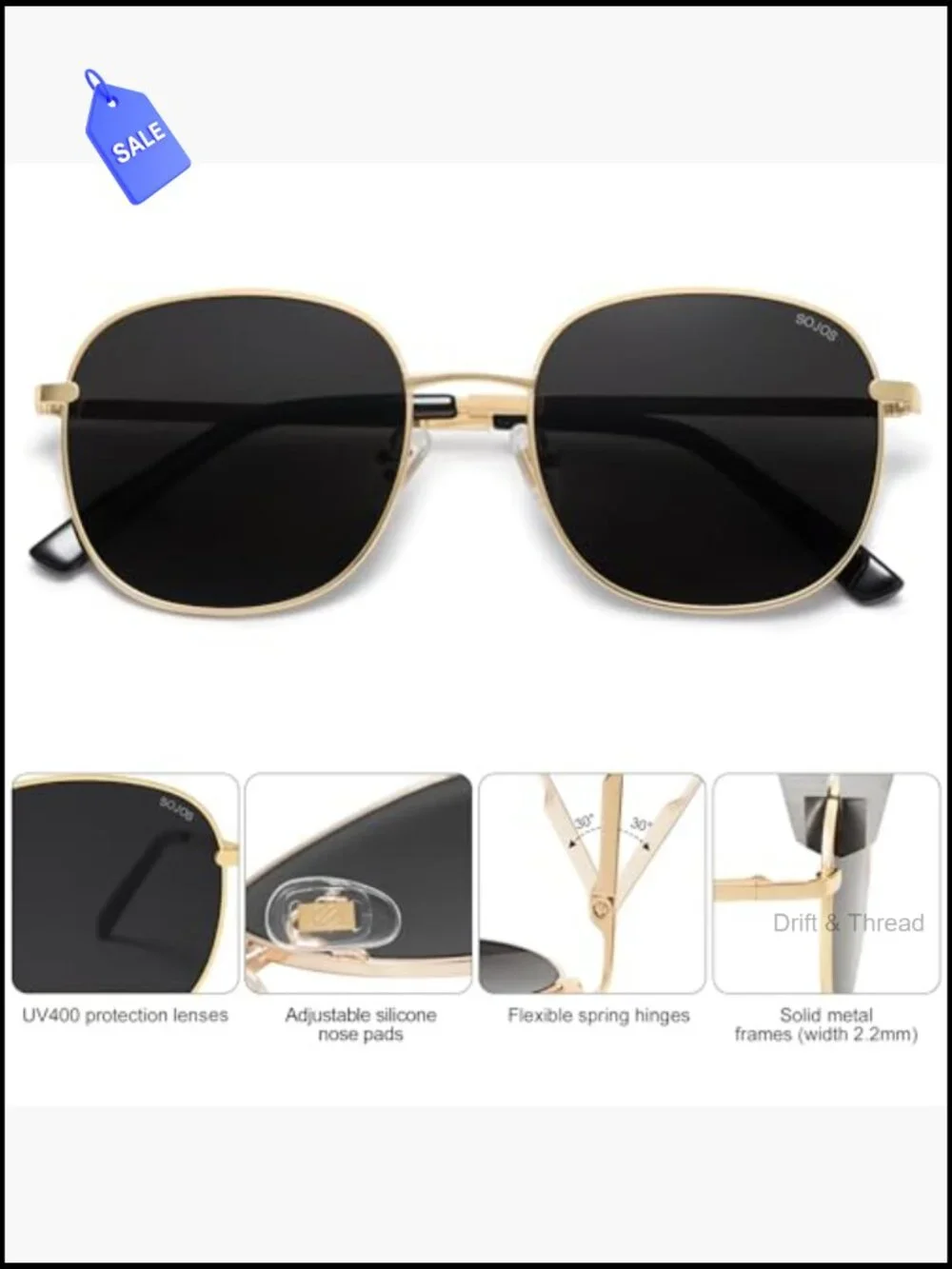 Trendy Square Sunglasses with UV400 Polarized Lenses Metal Frame